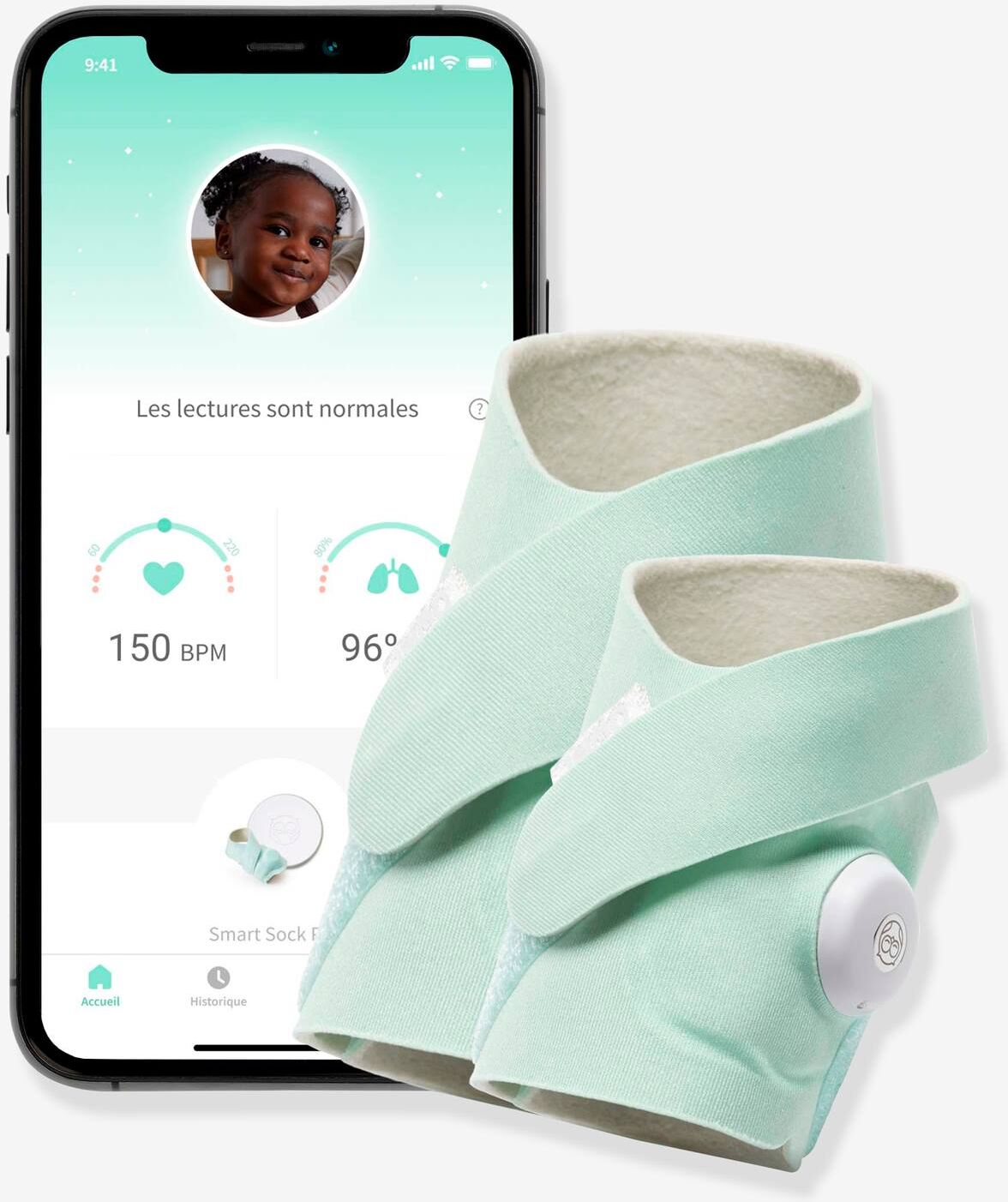 Sistema de vigilancia Smart Sock Plus OWLET verde claro liso