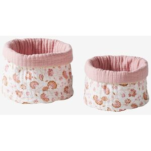 VERTBAUDET Pack de 2 cestas reversibles Folk rosa estampado