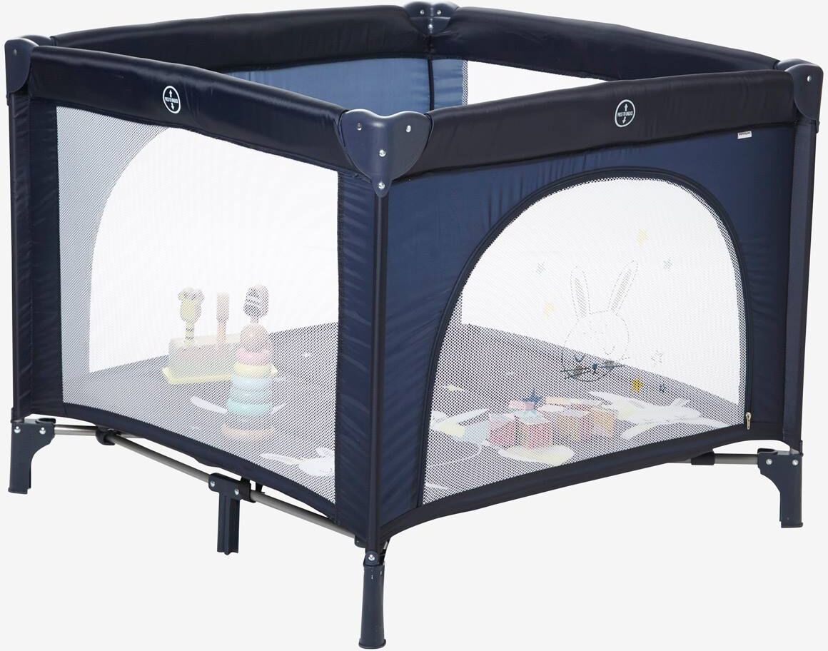 VERTBAUDET Parque plegable de viaje Baby'park azul oscuro liso con motivos