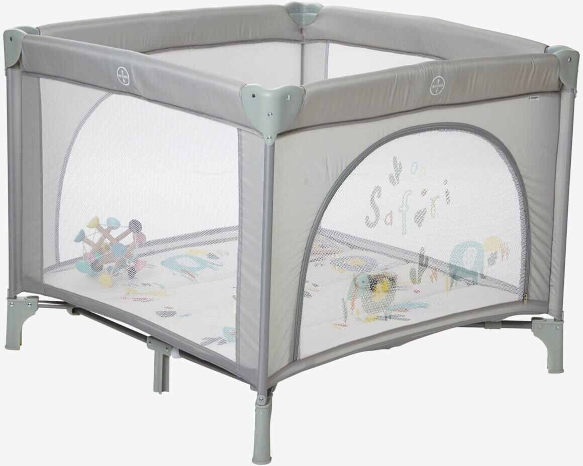 VERTBAUDET Parque plegable de viaje Baby'park gris medio liso con motivos