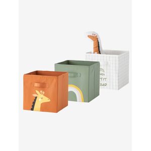 VERTBAUDET Pack de 3 cajas de almacenaje Tanzania verde medio estampado