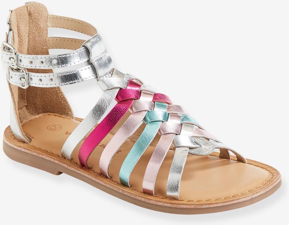 VERTBAUDET Sandalias de piel estilo espartanas, para niña gris medio metalizado