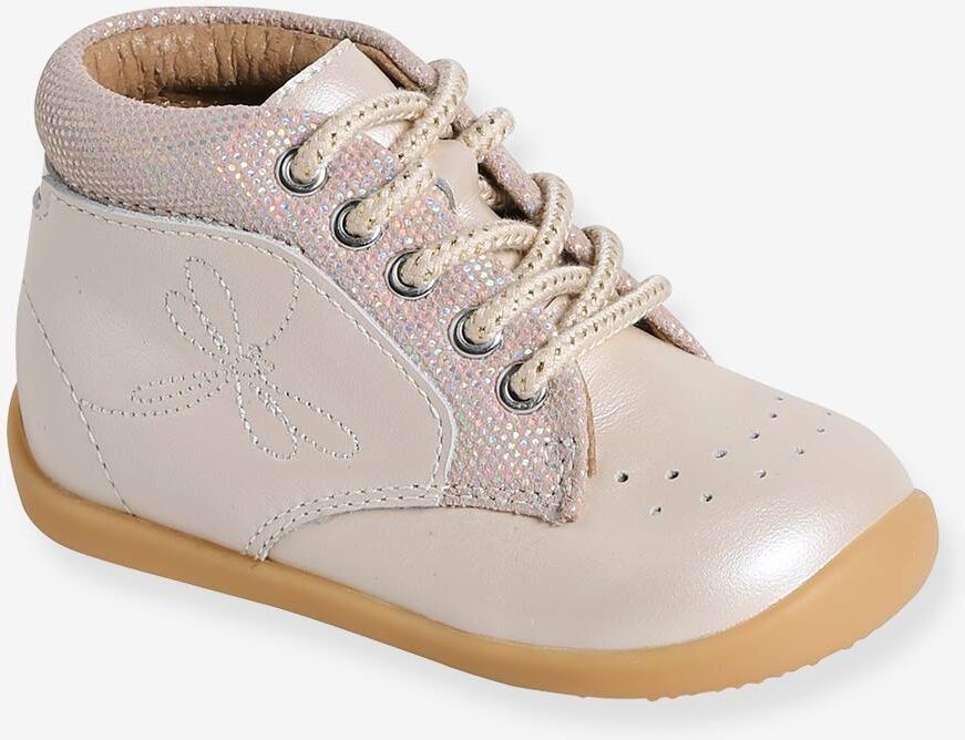 VERTBAUDET Botines de piel blanda con cordones para bebé primeros pasos beige irisado