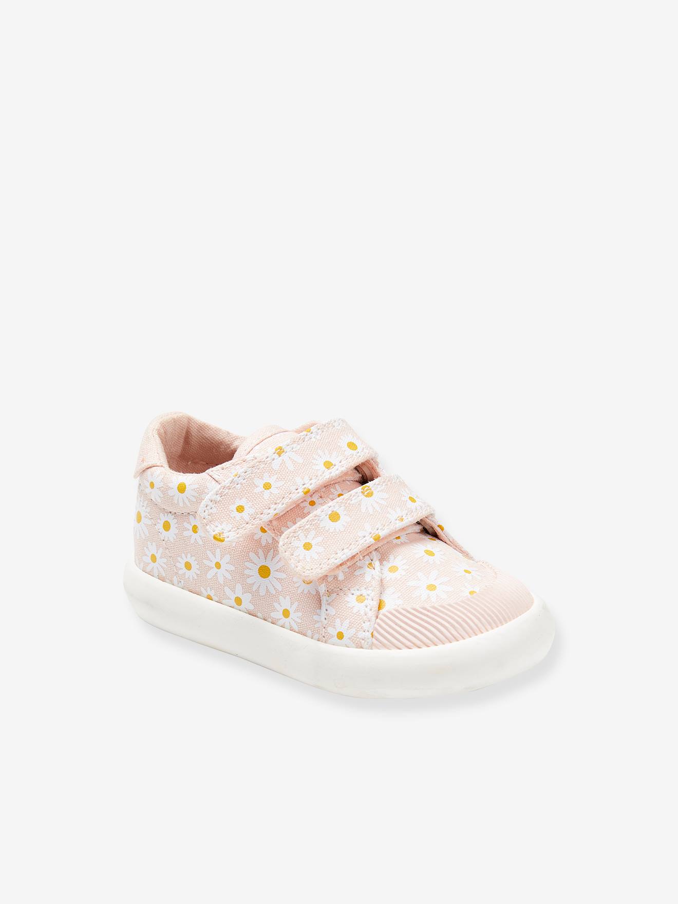 VERTBAUDET Zapatillas deportivas de lona con tiras autoadherentes bebé niña rosa estampado