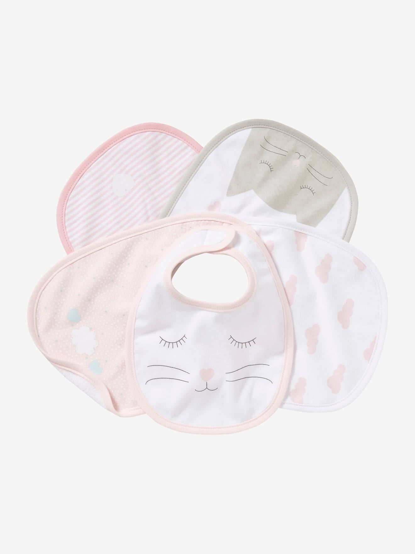 VERTBAUDET Pack de 5 baberos para recién nacido rosa claro liso con motivos