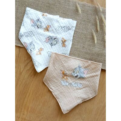 Pack de 2 baberos bandana Tom y Jerry LONEY TUNES de gasa de algodón, para bebé beige Pack de 2 baberos bandana Tom y Jerry LONEY TUNES de gasa de algodón, para bebé beige