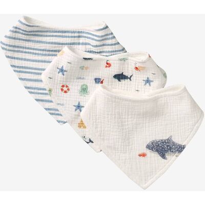 VERTBAUDET 3 baberos bandana de gasa de algodón azul grisáceo VERTBAUDET 3 baberos bandana de gasa de algodón azul grisáceo