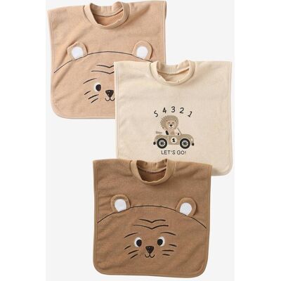 VERTBAUDET Pack de 3 baberos «Animales» para vestir caramelo VERTBAUDET Pack de 3 baberos «Animales» para vestir caramelo