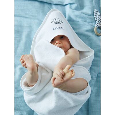 VERTBAUDET Capa de baño + manopla de baño personalizable blanco medio liso con motivos VERTBAUDET Capa de baño + manopla de baño personalizable blanco medio liso con motivos