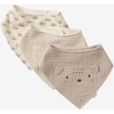 VERTBAUDET 3 baberos bandana de gasa de algodón capuchino VERTBAUDET 3 baberos bandana de gasa de algodón capuchino