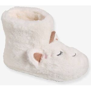 VERTBAUDET Zapatillas de casa estilo peluche unicornios, para niña blanco claro liso con motivos