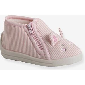 VERTBAUDET Zapatillas de casa de lona con cremallera para bebé rayas rosa