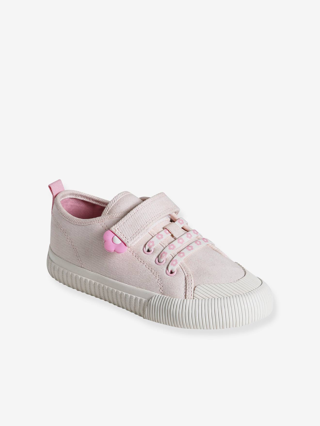 VERTBAUDET Zapatillas de lona con cordones elásticos para niña, especial autonomía rosa rosa pálido