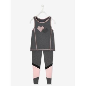 VERTBAUDET Conjunto de deporte de camiseta sin mangas + leggings de tejido técnico para niña gris oscuro jaspeado