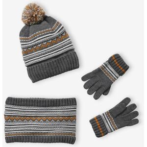 VERTBAUDET Conjunto de gorro + snood + guantes de punto jacquard, para niño gris medio bicolor/multicolor