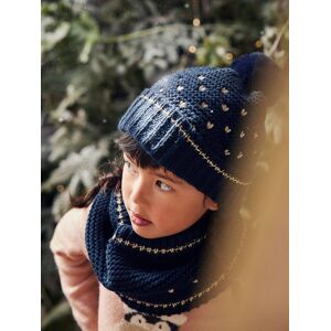 VERTBAUDET Conjunto de gorro + snood + manoplas Corazones, niña azul oscuro estampado