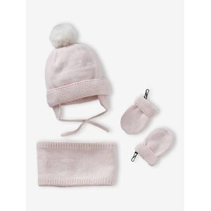 VERTBAUDET Conjunto para bebé niña: gorro + snood + manoplas rosa rosa pálido