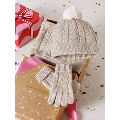 VERTBAUDET Estuche de Navidad con gorro + braga de cuello + manoplas/guantes para niña beige jaspeado VERTBAUDET Estuche de Navidad con gorro + braga de cuello + manoplas/guantes para niña beige jaspeado