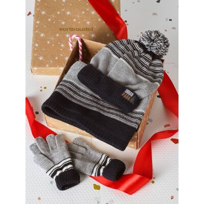 VERTBAUDET Cofre de Navidad gorro Urban Park + braga de cuello + manoplas/guantes para niño gris jaspeado VERTBAUDET Cofre de Navidad gorro Urban Park + braga de cuello + manoplas/guantes para niño gris jaspeado