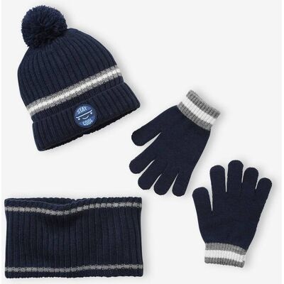 VERTBAUDET Conjunto de gorro + snood + guantes de canalé, para niño azul oscuro bicolor/multicolor VERTBAUDET Conjunto de gorro + snood + guantes de canalé, para niño azul oscuro bicolor/multicolor