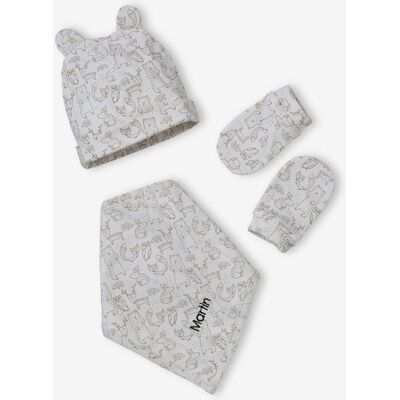VERTBAUDET Conjunto personalizable, de gorro + manoplas + fular + bolso de punto estampado, para bebé marrón grisáceo VERTBAUDET Conjunto personalizable, de gorro + manoplas + fular + bolso de punto estampado, para bebé marrón grisáceo