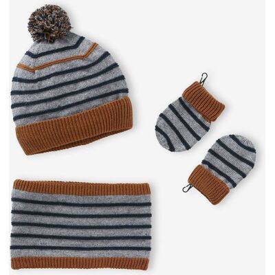 VERTBAUDET Conjunto marinero para bebé niño gorro + snood + manoplas gris jaspeado VERTBAUDET Conjunto marinero para bebé niño gorro + snood + manoplas gris jaspeado