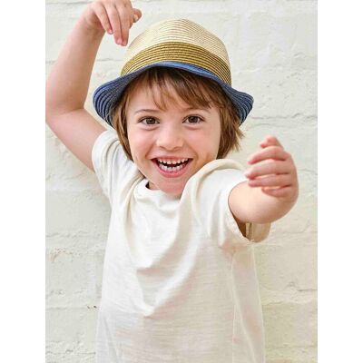 VERTBAUDET Sombrero estilo panamá tricolor aspecto paja para niño madera VERTBAUDET Sombrero estilo panamá tricolor aspecto paja para niño madera