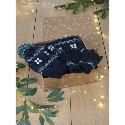 VERTBAUDET Estuche regalo de Navidad copo de nieve niño gorro + snood + guantes/mitones azul marino VERTBAUDET Estuche regalo de Navidad copo de nieve niño gorro + snood + guantes/mitones azul marino