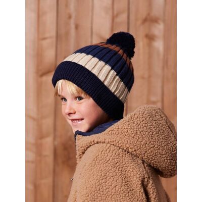 VERTBAUDET Conjunto tricolor con gorro + braga de cuello + manoplas/guantes, para niño azul oscuro VERTBAUDET Conjunto tricolor con gorro + braga de cuello + manoplas/guantes, para niño azul oscuro
