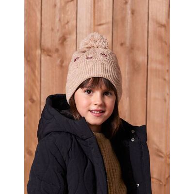 VERTBAUDET Conjunto bordado de gorro + braga de cuello + manoplas/mitones en punto calado para niña beige dorado VERTBAUDET Conjunto bordado de gorro + braga de cuello + manoplas/mitones en punto calado para niña beige dorado