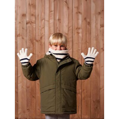 VERTBAUDET Conjunto a rayas con gorro + braga de cuello + manoplas/guantes, para niño crudo VERTBAUDET Conjunto a rayas con gorro + braga de cuello + manoplas/guantes, para niño crudo