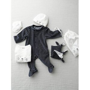 Conjunto para recién nacido de 5 prendas y bolsa a rayas gatito azul oscuro bicolor/multicolor