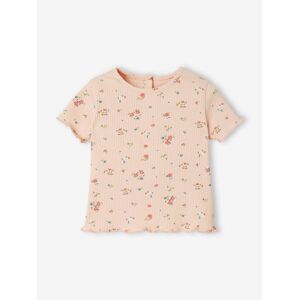 VERTBAUDET Camiseta Flores de punto canalé, para bebé rosa claro estampado