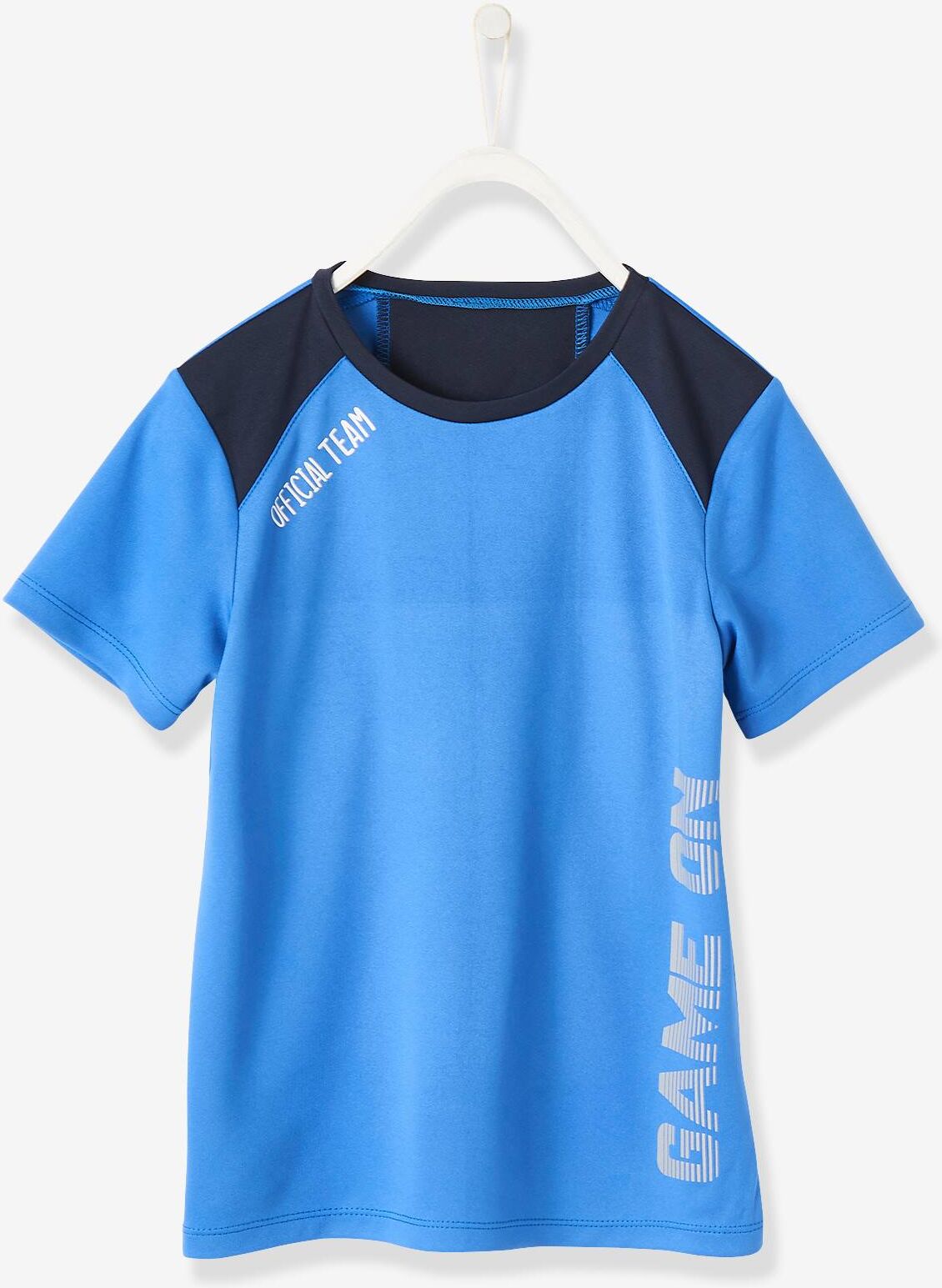 VERTBAUDET Camiseta de deporte para niño de tejido técnico azul oscuro liso con motivos