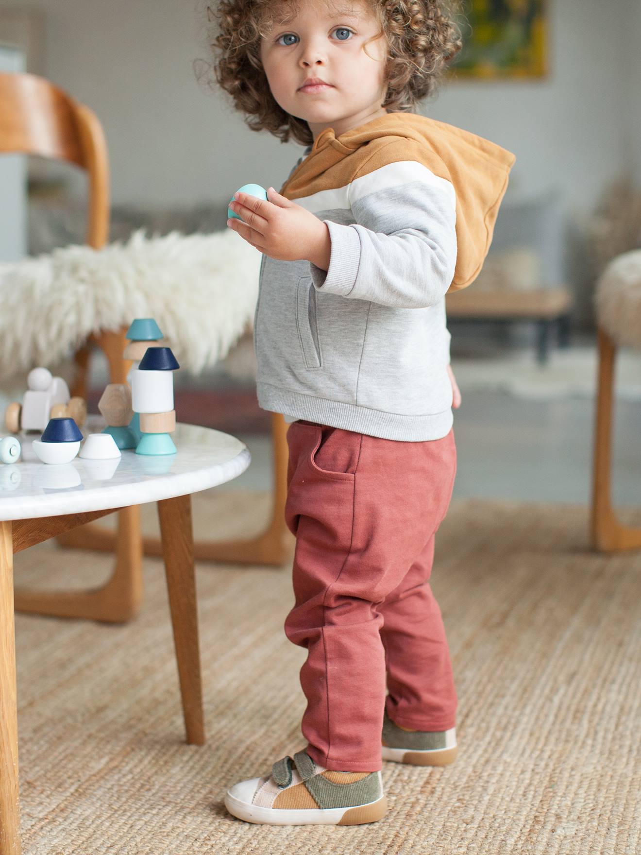 VERTBAUDET Chaqueta con cremallera y capucha bebé niño marron claro liso con motivos