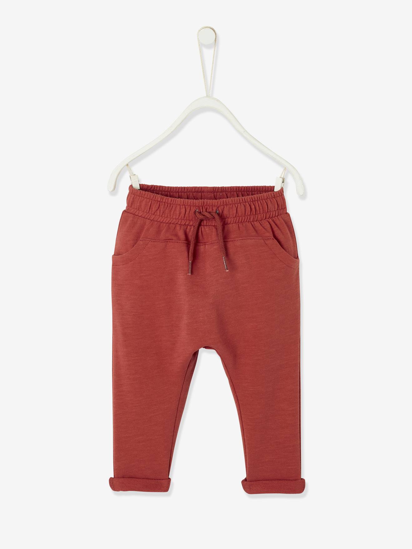 VERTBAUDET Pantalón de felpa para bebé niño rojo medio liso