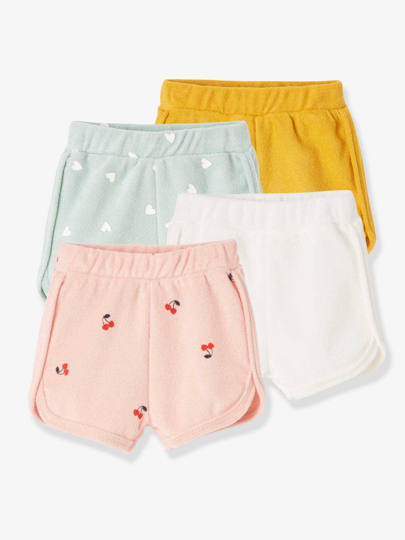 VERTBAUDET Pack de 4 shorts de felpa para bebé amarillo oscuro bicolor/multic