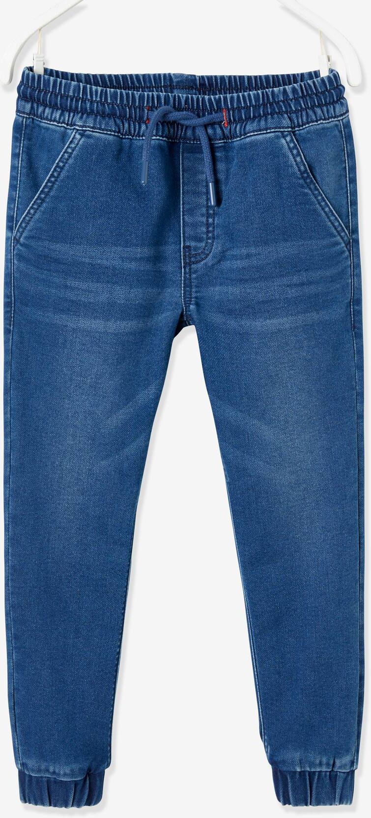 VERTBAUDET Pantalón de felpa efecto denim, fácil de vestir, para niño azul oscuro lavado