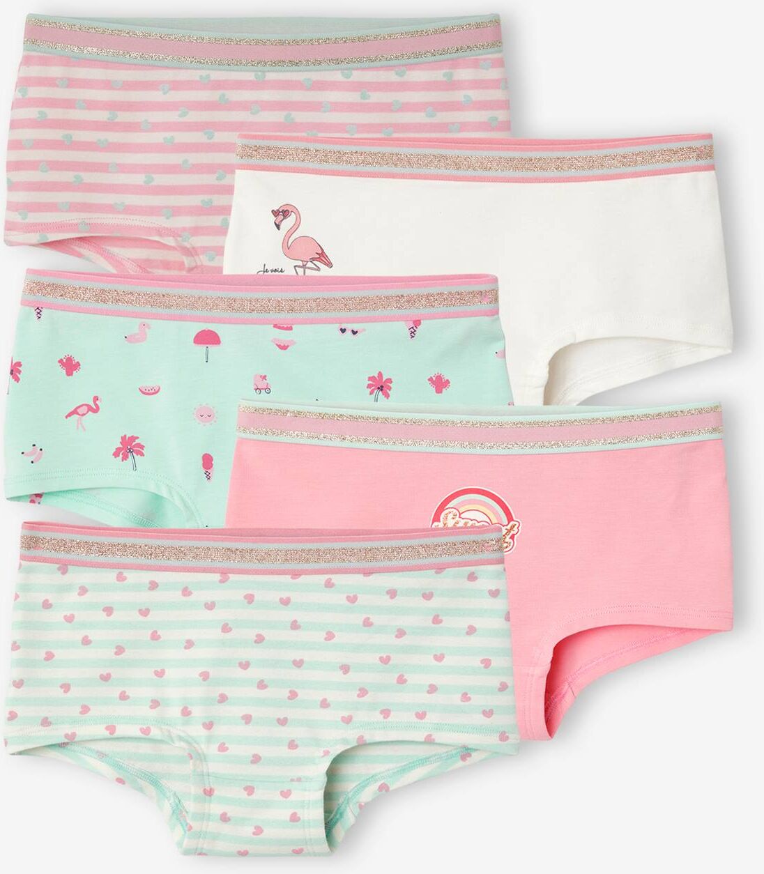 VERTBAUDET Pack de 5 shorties para niña azul claro estampado