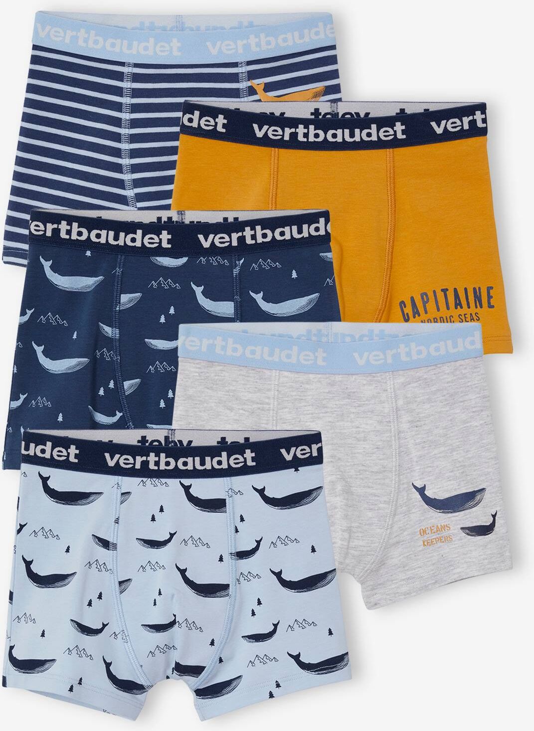 VERTBAUDET Pack de 5 boxers stretch Ballenas Oeko-Tex®, para niño azul claro estampado