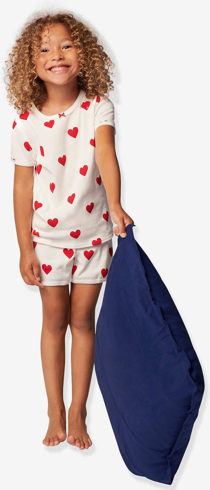 Pijama con short de manga corta Corazón para niña PETIT BATEAU de algodón orgánico blanco claro estampado