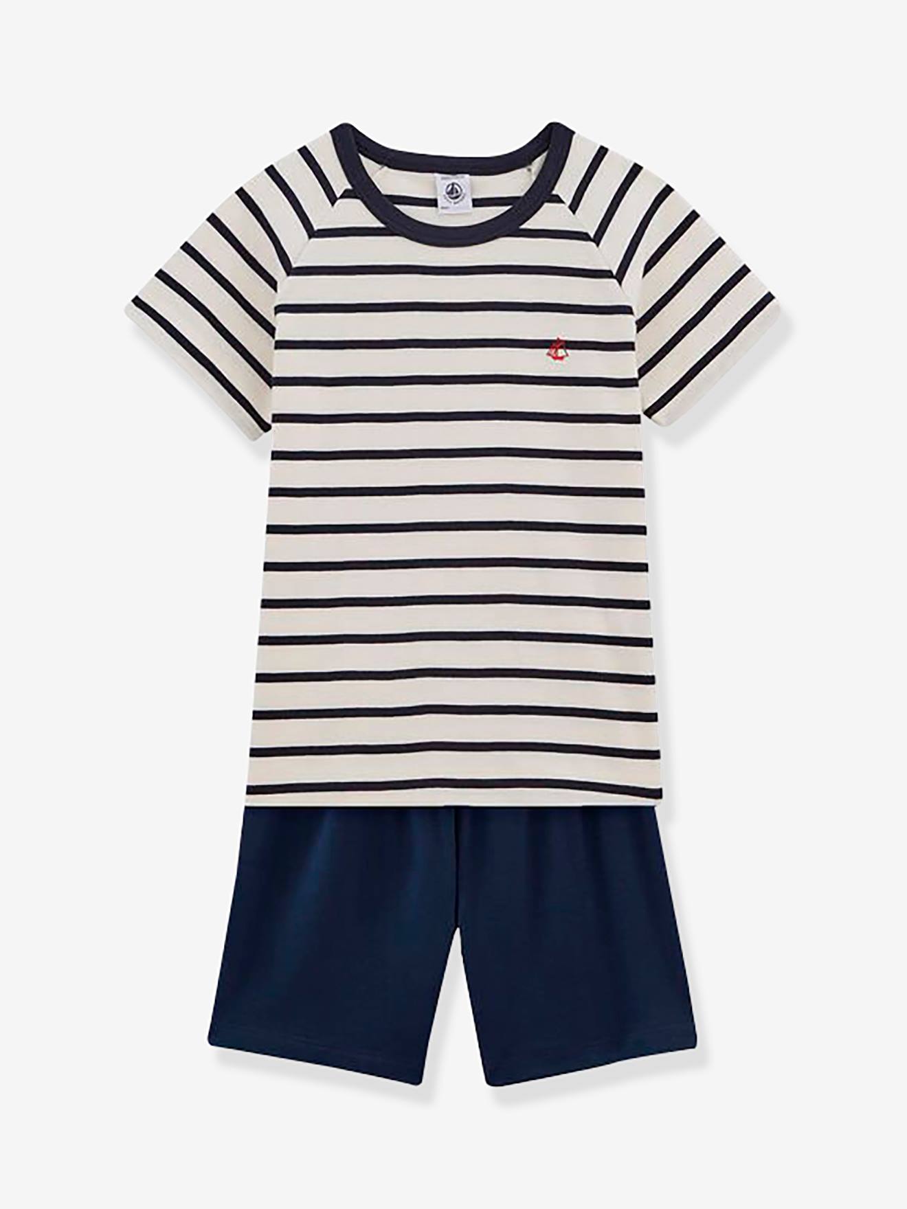 Pijama con short a rayas de algodón para niño - PETIT BATEAU azul oscuro a rayas