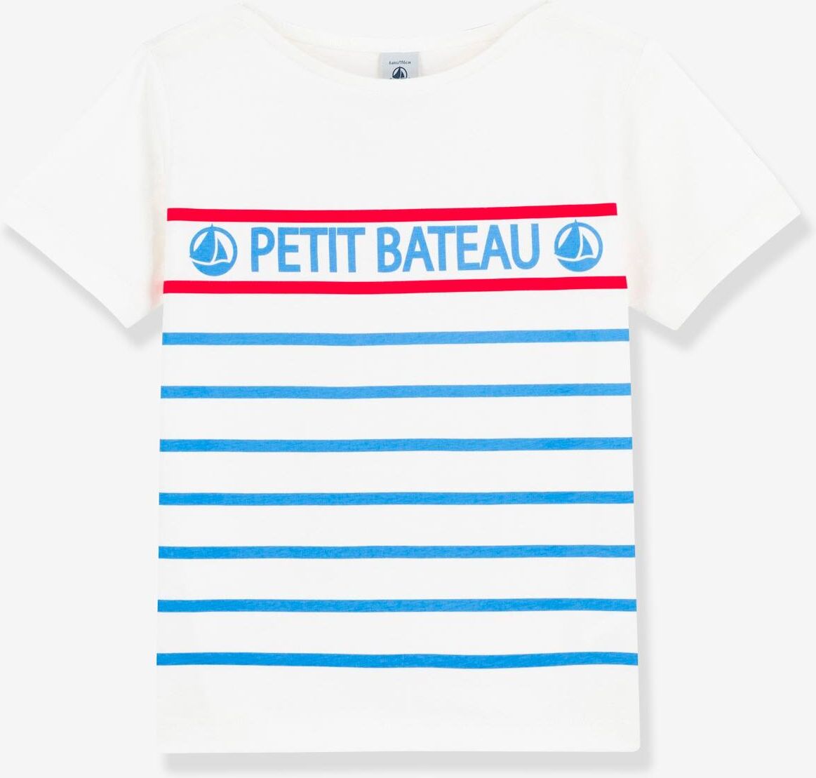 Camiseta de manga corta de algodón para niño PETIT BATEAU azul claro a rayas