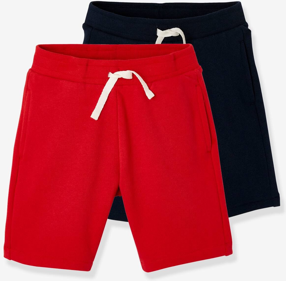 VERTBAUDET Pack de 2 bermudas de felpa para niño rojo oscuro bicolor/multicolor