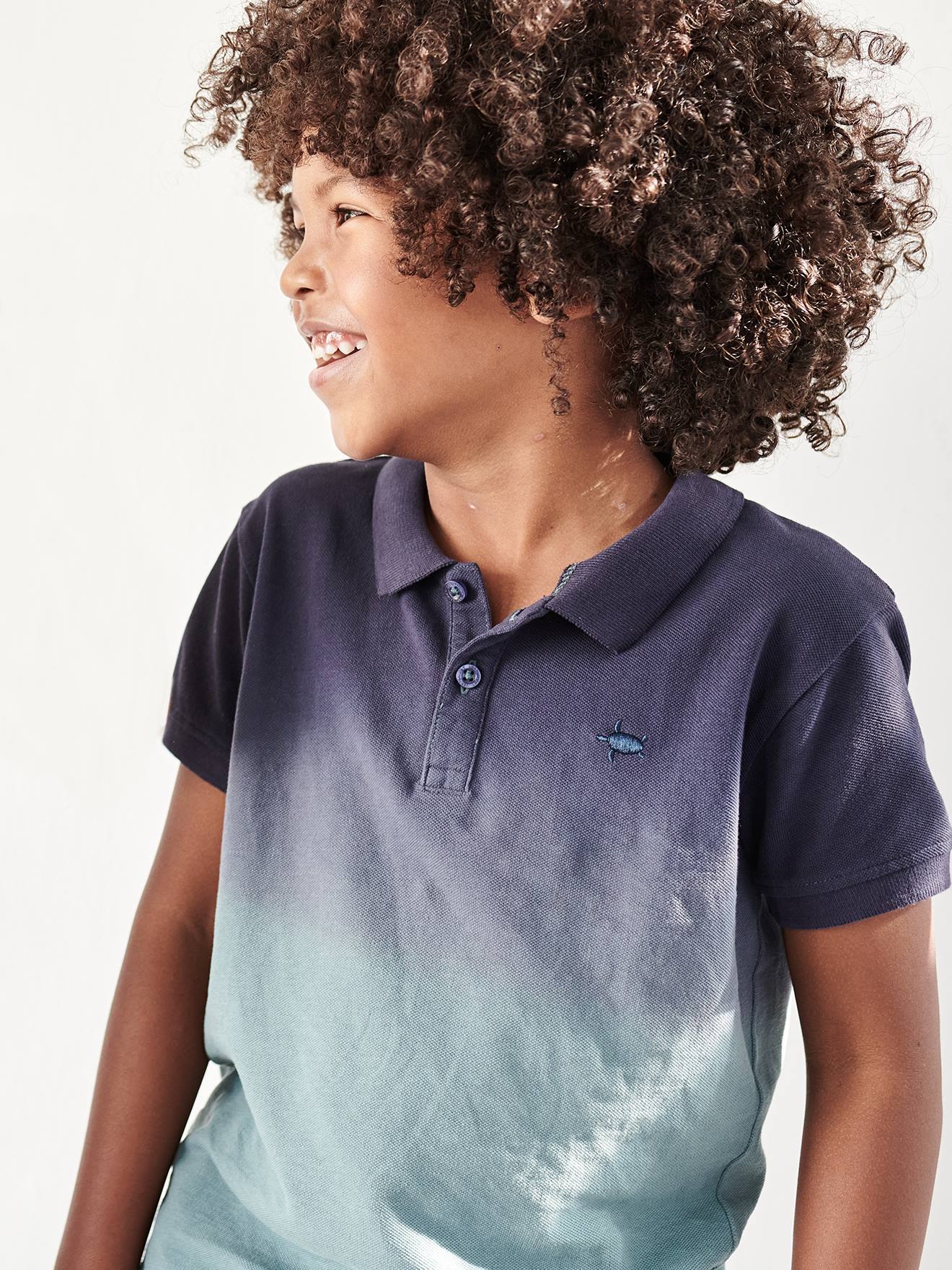 VERTBAUDET Polo para niño Dip & Dye azul fuerte liso con motivos