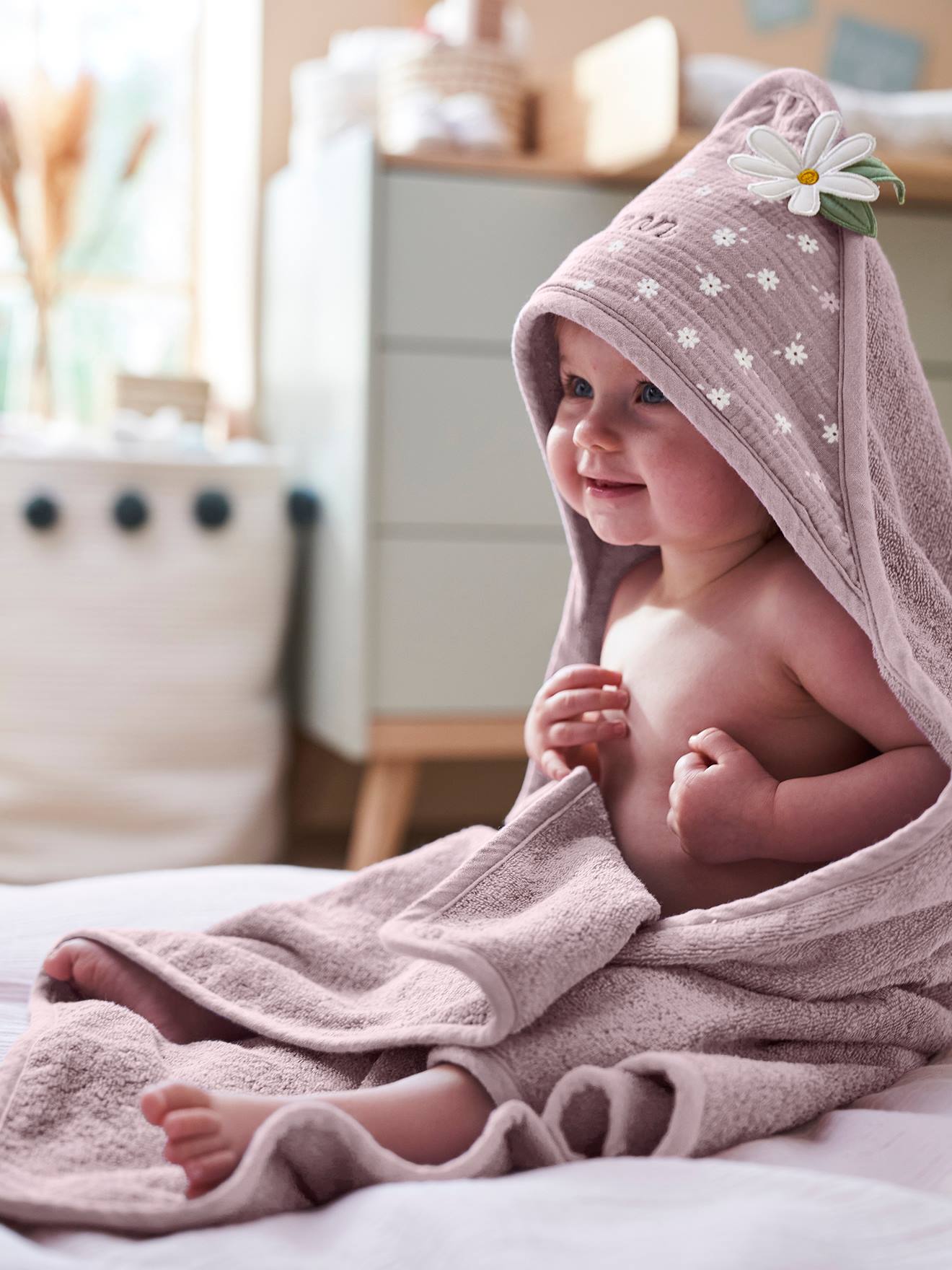 VERTBAUDET Capa de baño para bebé Dulce Provenza personalizable violeta medio liso con motivos
