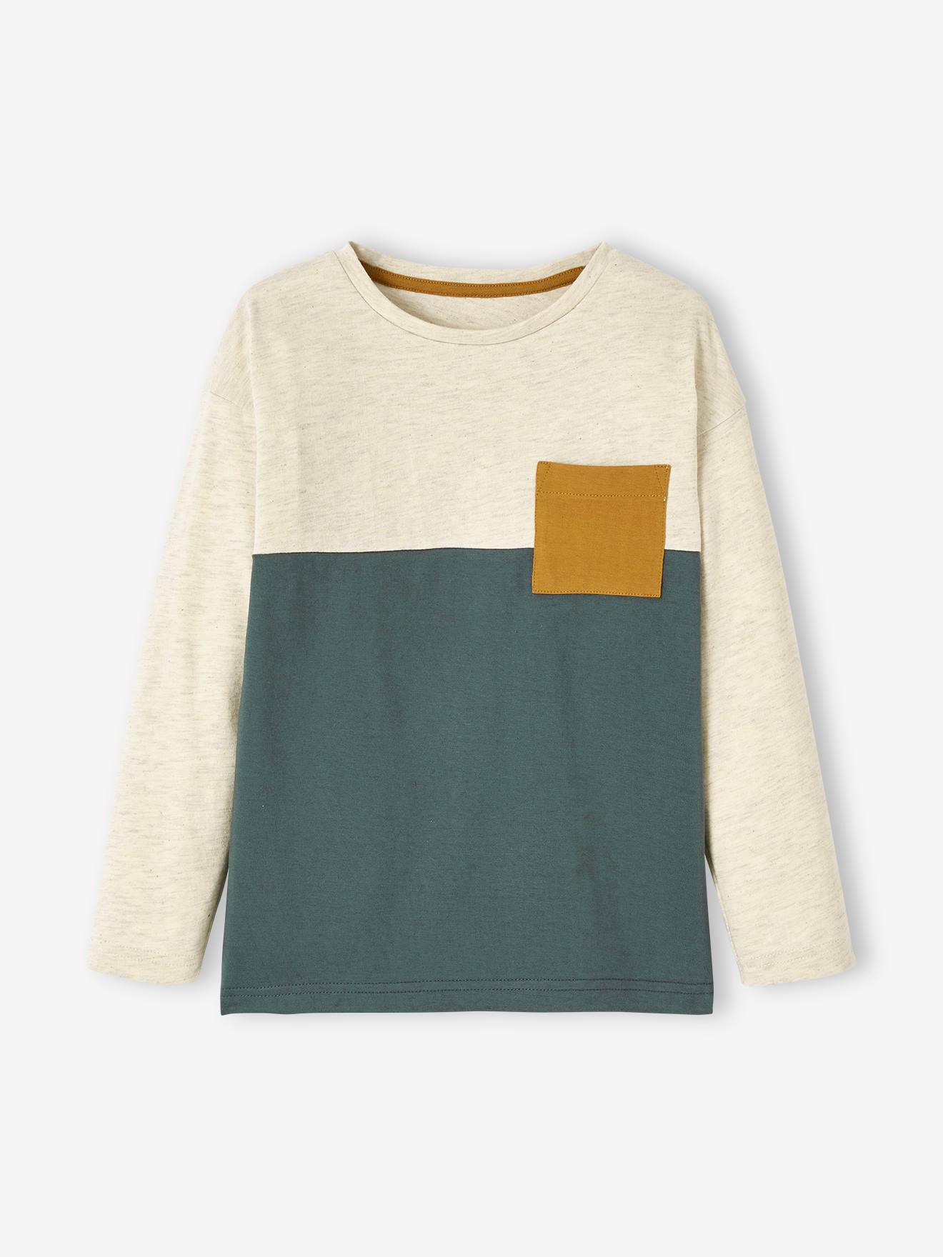 VERTBAUDET Camiseta colorblock, para niño verde medio liso con motivos