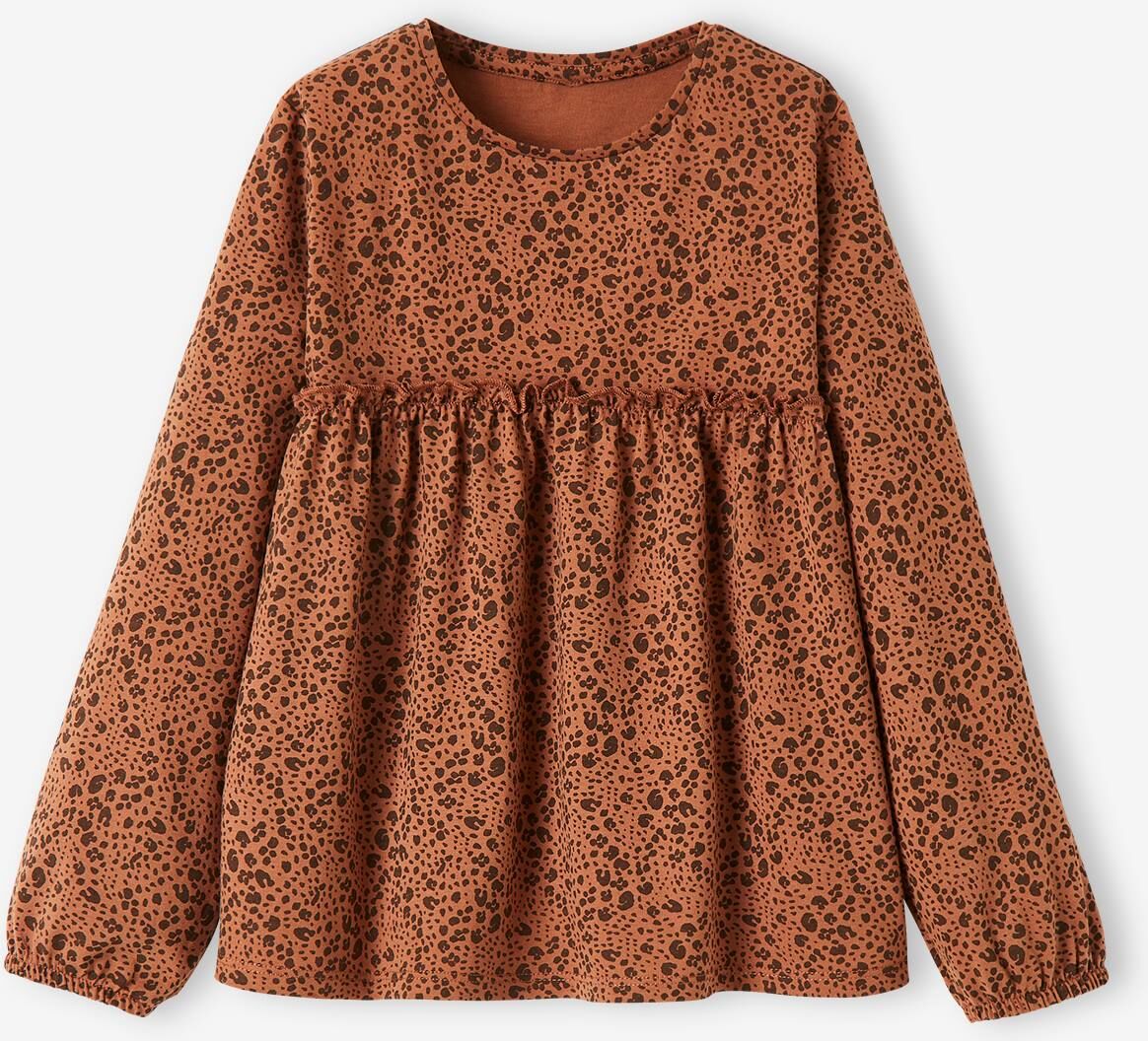 VERTBAUDET Camiseta blusa estampada, niña marron oscuro estampado