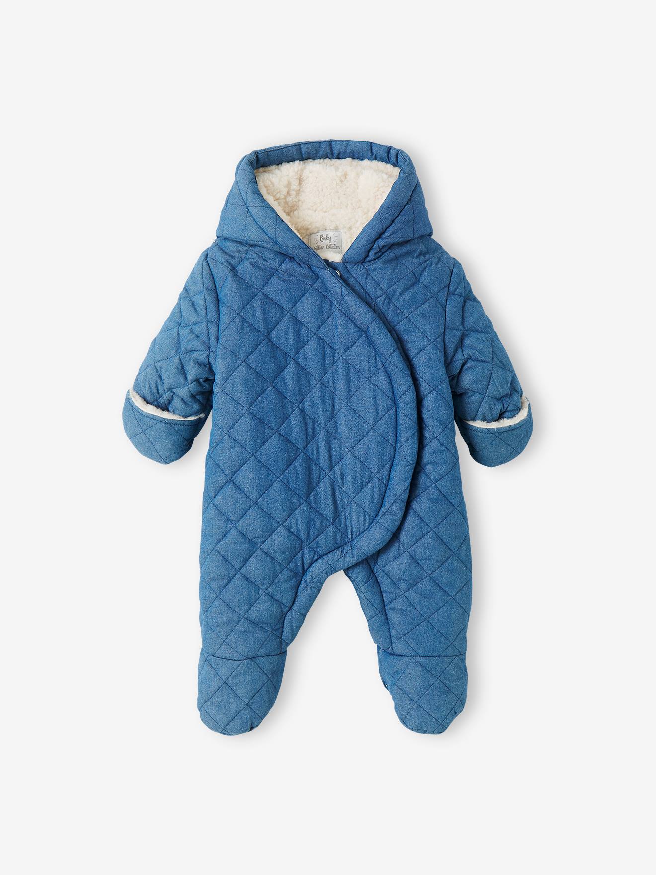 VERTBAUDET Mono piloto de denim chambray con abertura en asimetría, para bebé azul medio lavado