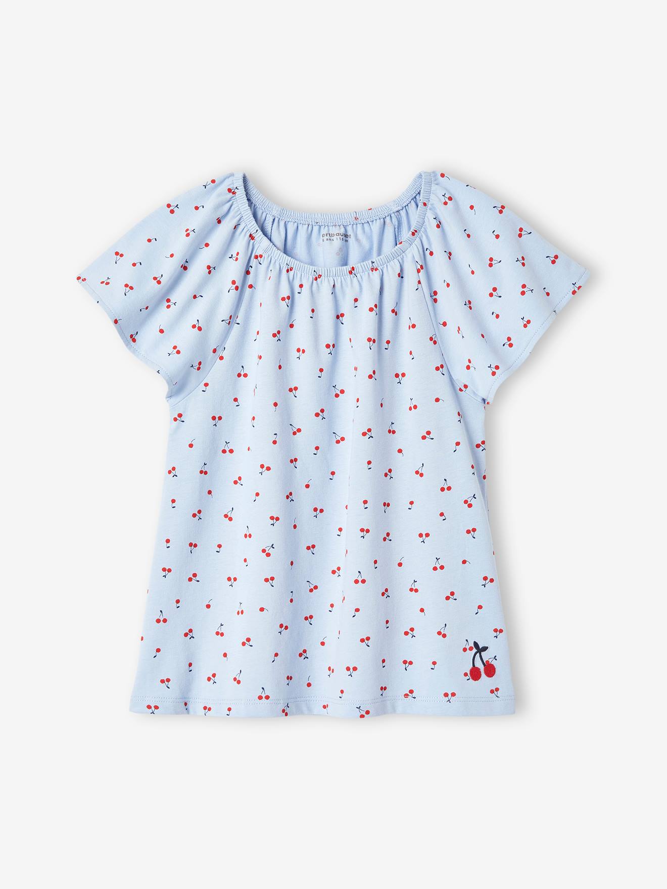 VERTBAUDET Camiseta estampada con mangas mariposa, para niña azul claro
